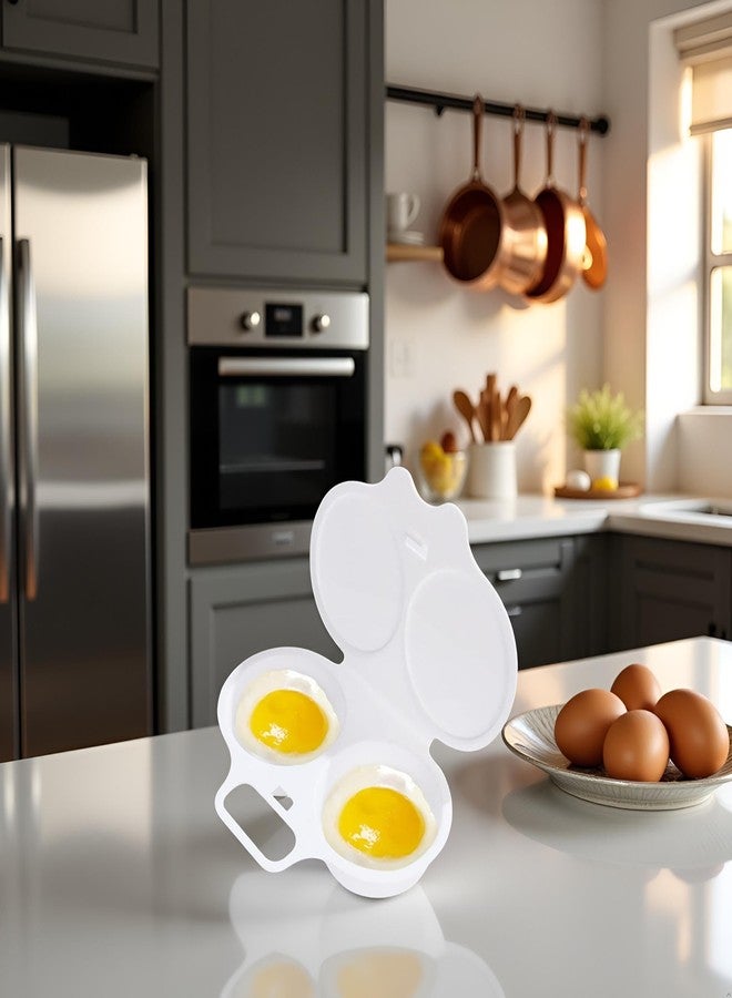 Qintreesify White Egg Poacher, Microwave Egg Boiler Poacher, 2 Cavity Nonstick Poached Egg Maker With Lid, Egg Poacher Microwave Egg Cooker - Image 2